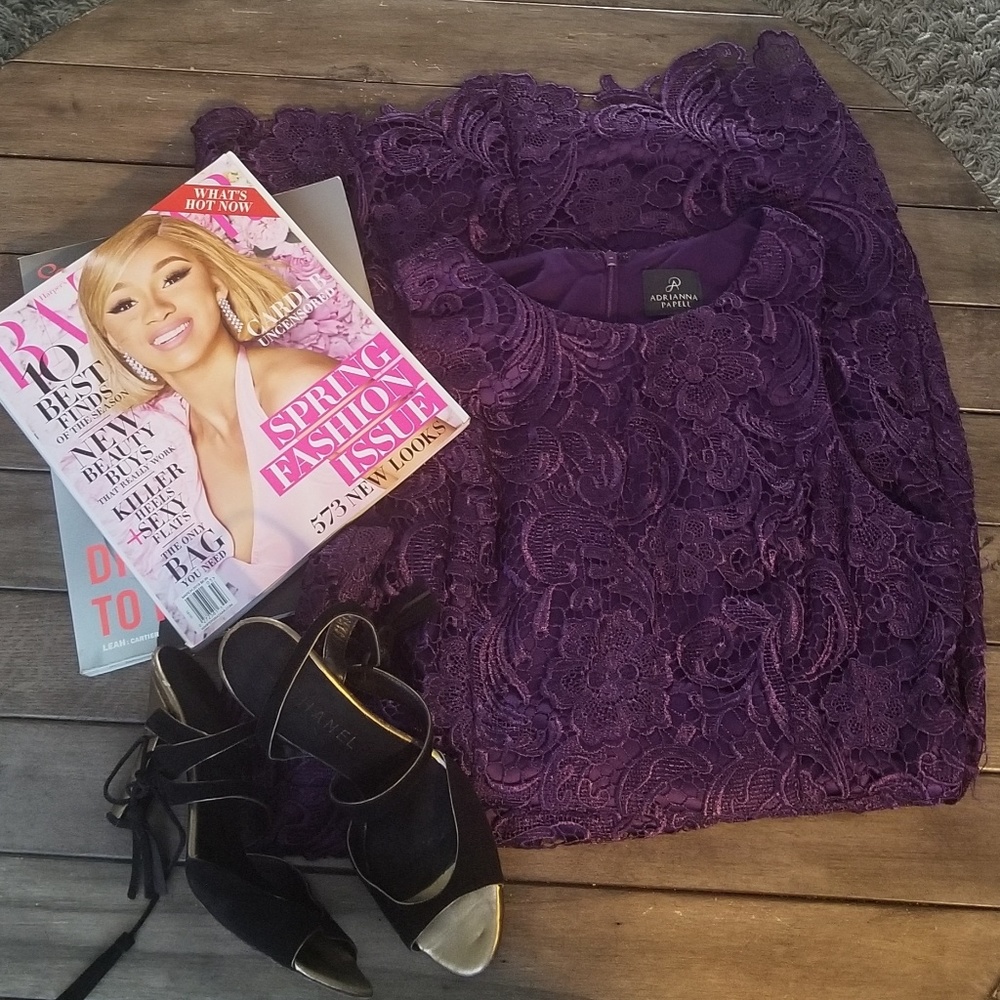 NWOT Adrianna Papell aubergine lace cocktail dress